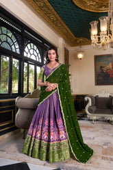Traditional Kanchipuram Lehenga Set with Zari Weaving and Embroidered Georgette Dupatta