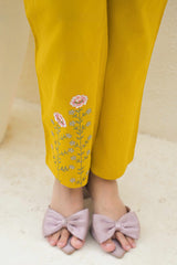 Mustard Floral Embroidered Cotton Top – Breathable & Elegant Everyday Wear