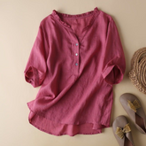 Pure Cotton Ruffled Neck Plain Top