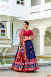 Stitched Tussar Silk Lehenga Set with Patola Print and Foil Work