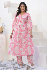 Light Pink Floral Print Cotton Flex Co-Ord Set – Elegant & Comfortable Daily Wear
