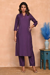 Wine-Colored Poly Viscose Co-Ord Set with Thread Embroidery & Sequin Work – Elegant & Comfortable Wear