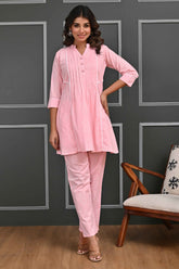 Light Pink Embroidered Cotton Co-Ord Set with Sequin Accents – Elegant & Comfortable