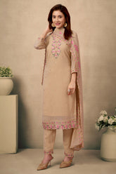 Chikoo Embroidered Straight Salwar Suit in Heavy Viscose Georgette