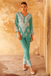 Rama Green Rayon Co-Ord Set with Floral Embroidery – Comfortable & Stylish Everyday Wear