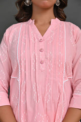 Light Pink Embroidered Cotton Co-Ord Set with Sequin Accents – Elegant & Comfortable