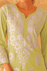 Lime Green Floral Embroidered Rayon Co-Ord Set – Comfortable & Stylish Everyday Wear