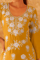 Mustard Rayon Co-Ord Set with Floral Embroidery – Stylish & Comfortable Everyday Wear