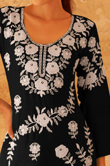 Black Floral Embroidered Rayon Co-Ord Set – Chic & Comfortable Everyday Wear