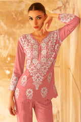 Rose Pink Rayon Co-Ord Set with Floral Embroidery – Stylish & Comfortable Daily Wear