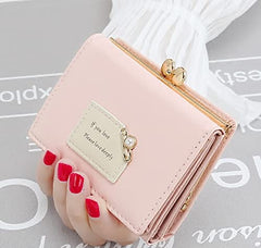 Women’s Pink PU Leather Short Wallet | Compact Ladies Purse with Multiple Card Slots & Secure Loop Closure