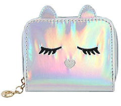 Holographic Mini Wallet for Women & Girls | Kawaii Short PU Leather Clutch Purse with Card Slots (Silver)