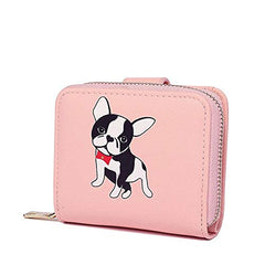Cute Dog Print Mini Wallet for Women & Girls | Short PU Leather Clutch Purse with Card Slots (Pink)