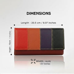 Women’s Multicolor Genuine Leather Wallet – Stylish Clutch with Zipper Closure & Card Holder Organizer
