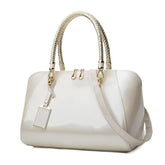 Beige Glossy Patent Handbag for Women – Stylish Portable & Crossbody Bag