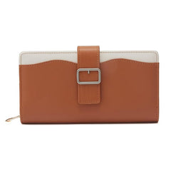 Women’s Tan Colorblocked Zip-Around Wallet | Long PU Wallet with 2 Compartments