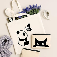 Casual Cotton Canvas Tote Bag for Women – Reusable Shopping Bag with Handles & Free Pouch | Lightweight Everyday Shoulder Bag