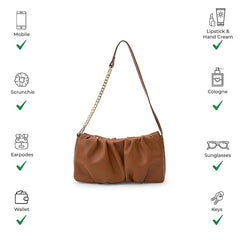 Soft Gathered Women’s Shoulder Handbag – Stylish Small Purse with Chain Strap & Zipper Closure