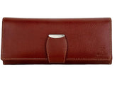 Women’s Long Brown Leather Wallet Clutch with Loop Closure & Dual Zipper Pockets