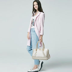 Beige Glossy Patent Handbag for Women – Stylish Portable & Crossbody Bag