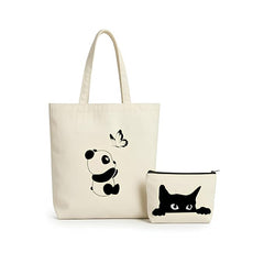 Casual Cotton Canvas Tote Bag for Women – Reusable Shopping Bag with Handles & Free Pouch | Lightweight Everyday Shoulder Bag