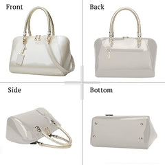 Beige Glossy Patent Handbag for Women – Stylish Portable & Crossbody Bag