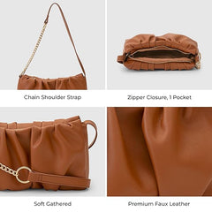 Soft Gathered Women’s Shoulder Handbag – Stylish Small Purse with Chain Strap & Zipper Closure