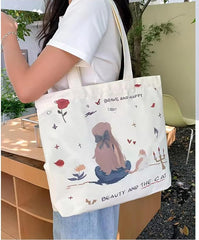 Women’s Reusable Canvas Tote Bag with Pocket – Large Shopping, Grocery & Travel Shoulder Handbag