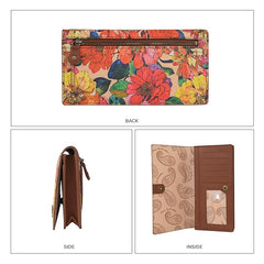 Women's Genuine Leather Two-Fold Clutch Wallet | Embossed Vintage Floral Design | Multi-Compartment Slim Purse