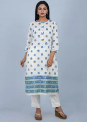 Blue & Turquoise Cotton Kurta with Suzuni Motifs