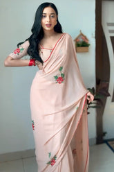 Peach Georgette Saree