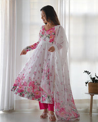Soft Organza Silk Anarkali Suit with Printed Design & Gota Patti Dupatta