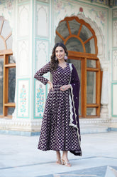 Elegant Faux Blooming Sequins Embroidered Anarkali Suit – 3-Piece Set