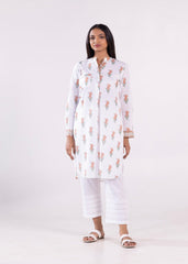 White & Dusty Orange Cotton Kurta with Handcrafted Block Print