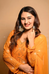 White Georgette Anarkali Suit with Sequin Embroidery & Dupatta