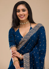 Navy Blue Raw Silk Saree with Gold Zariwork – Elegant & Vibrant