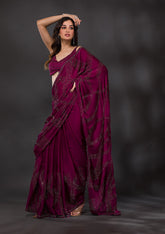Magenta Semi Crepe Saree with Swarovski Embroidery – Elegant & Glamorous Ethnic Wear