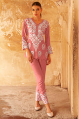 Rose Pink Rayon Co-Ord Set with Floral Embroidery – Stylish & Comfortable Daily Wear