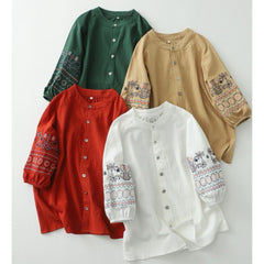 Pure Cotton Shirt With Embroidered Sleeves