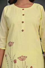 Yellow Floral Embroidered Co-Ord Set – Top & Bottom
