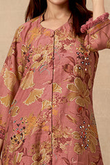 Dark Mauve Cotton Co-Ord Set with Mirror Work & Floral Prints – Elegant & Comfortable