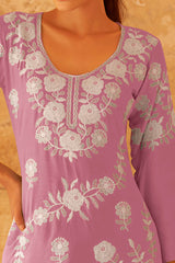 Pink Floral Embroidered Rayon Co-Ord Set – Elegant & Comfortable Everyday Wear