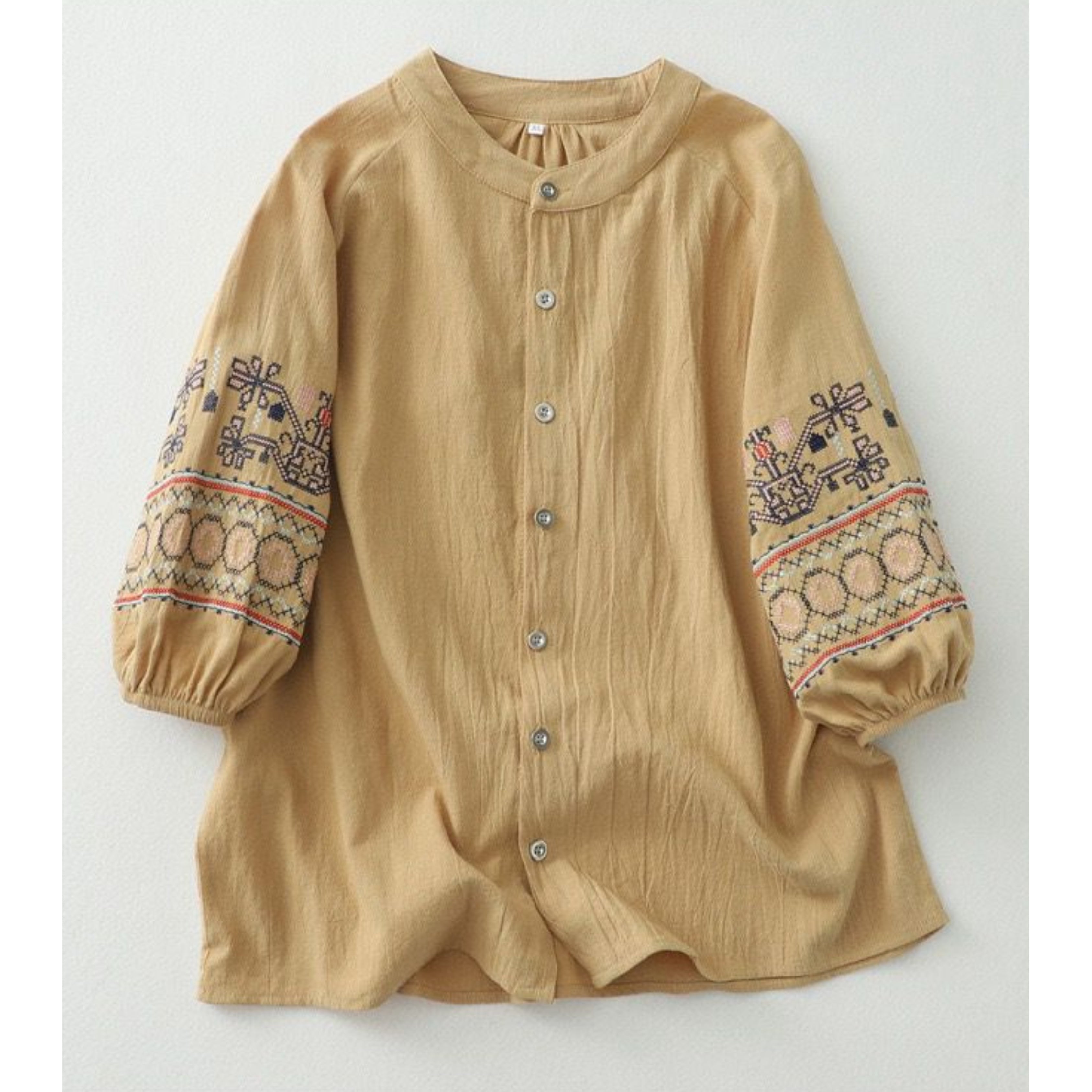 Pure Cotton Shirt With Embroidered Sleeves