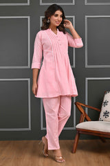 Light Pink Embroidered Cotton Co-Ord Set with Sequin Accents – Elegant & Comfortable