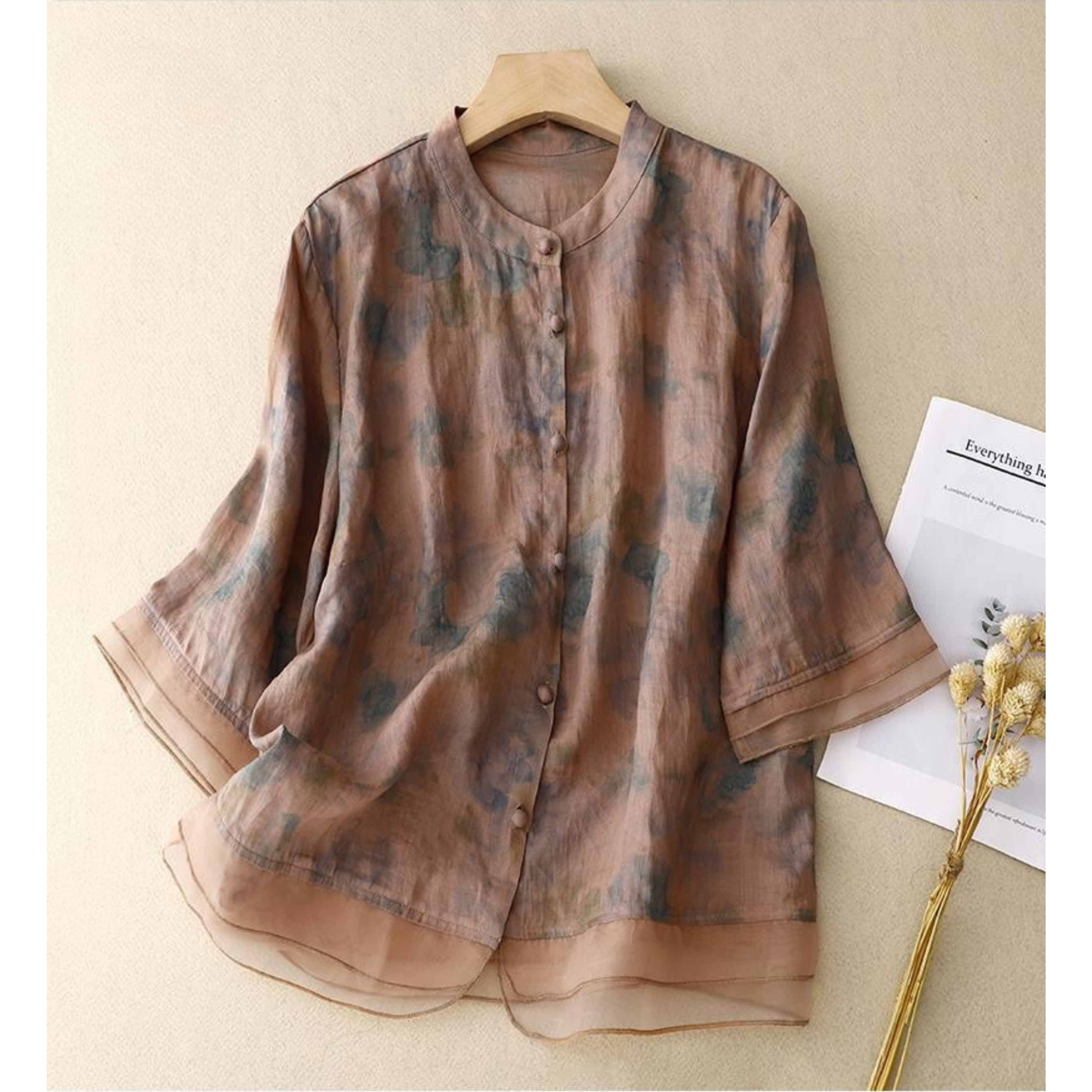 Pure Cotton Printed Shirt With Organza