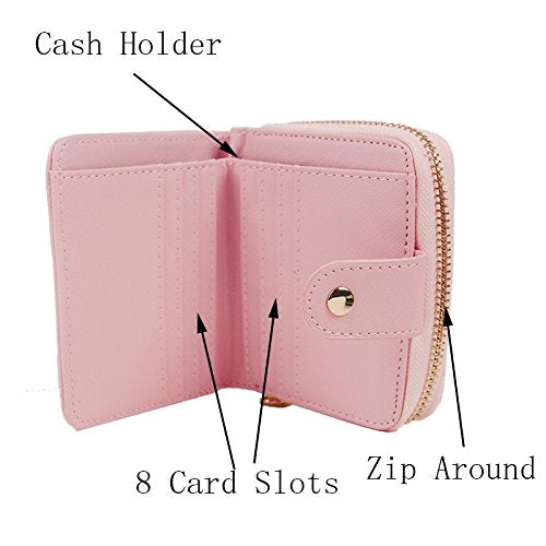 Cute Dog Print Mini Wallet for Women & Girls | Short PU Leather Clutch Purse with Card Slots (Pink)