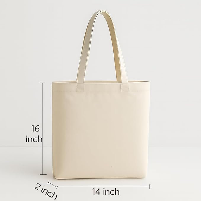 Casual Cotton Canvas Tote Bag for Women – Reusable Shopping Bag with Handles & Free Pouch | Lightweight Everyday Shoulder Bag