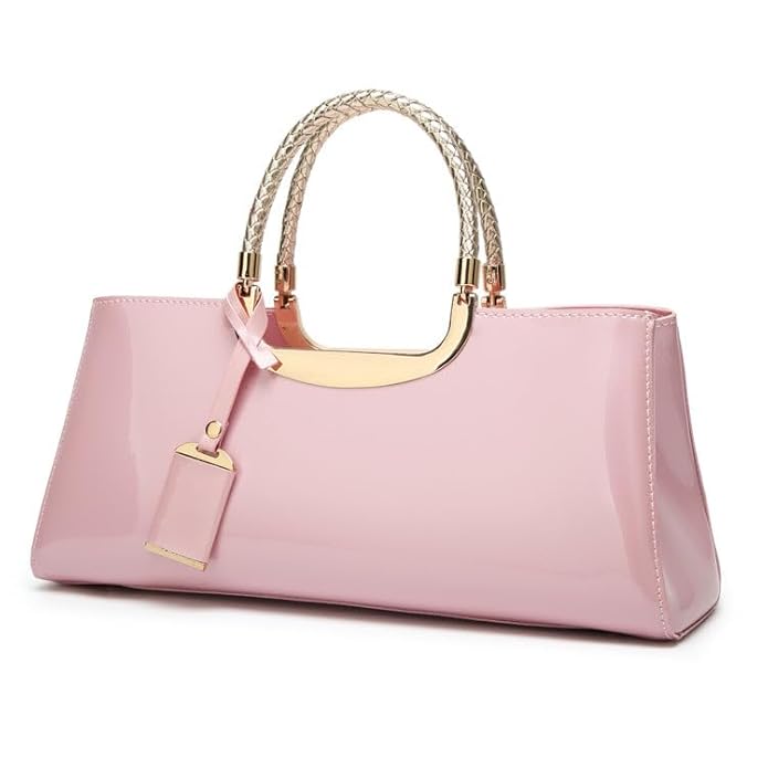 Women’s Glossy Patent Leather Wedding Handbag – Elegant Shoulder Bag with Spacious Interior (Pink)