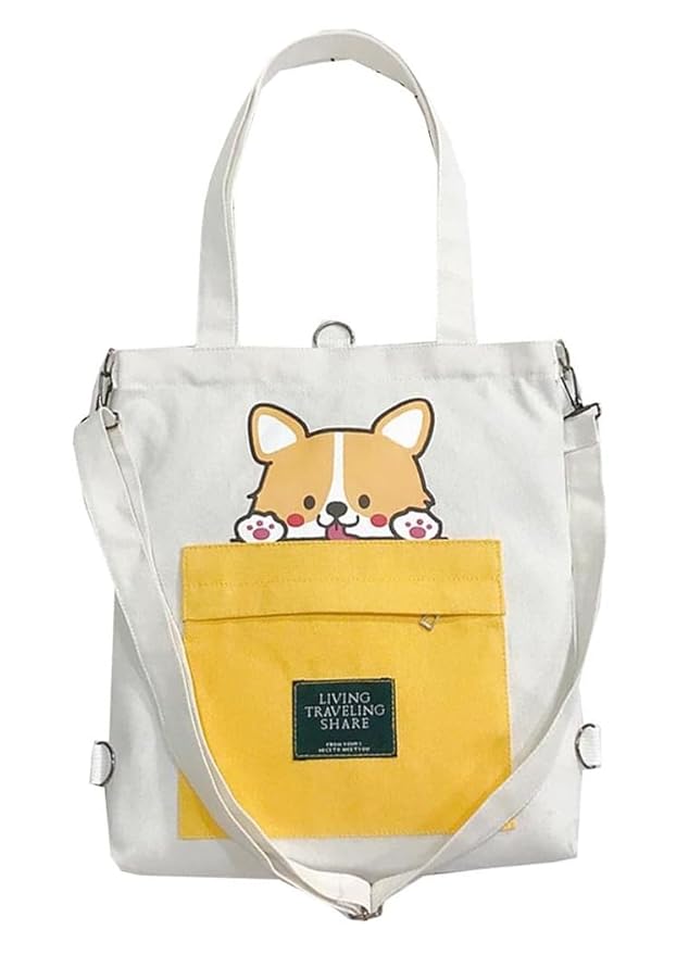 3-in-1 Canvas Tote Bag for Women & Girls | Convertible Shoulder Handbag & Backpack with Adjustable Strap | Multi-Functional Ladies Canvas Bag (White)