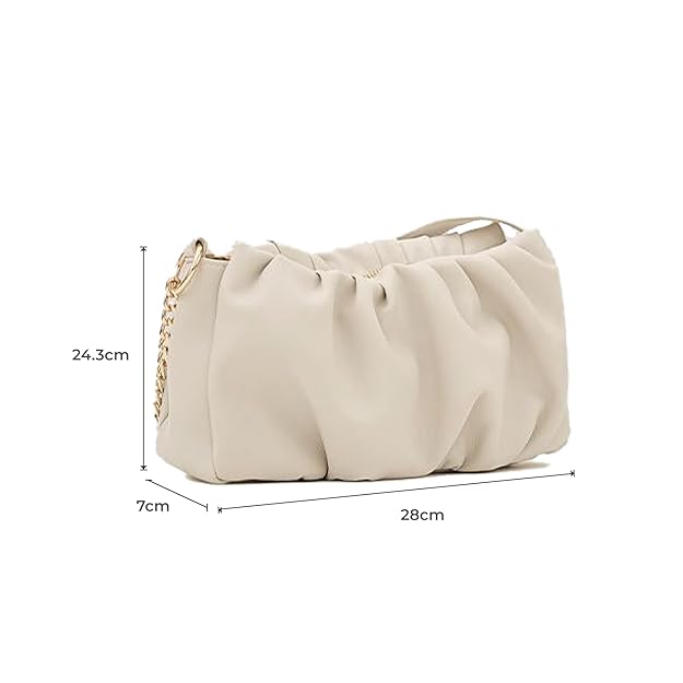 Soft Gathered Women’s Shoulder Handbag – Trendy Small Cloud Purse with Chain Strap & Zipper Closure